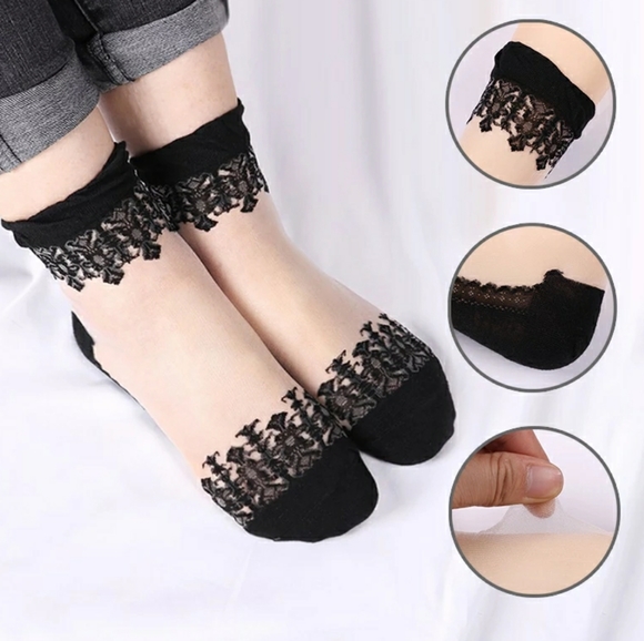 🎃🕸️ Wednesday Adams Style Embroidered Sheer Lace Socks 🏆HP🏆 - Picture 4 of 8